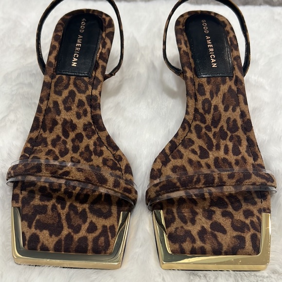 Good America Leopard Print Square Toe Sandal Heel - Picture 5 of 13